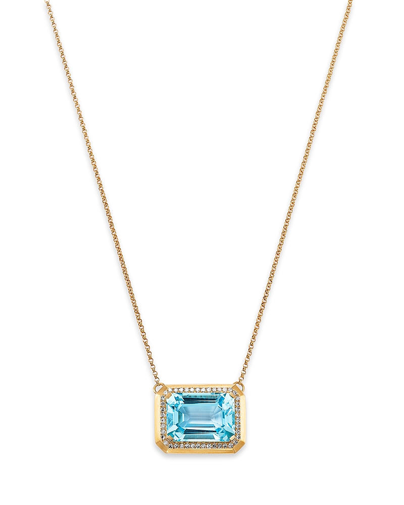 Bloomingdale's Fine Collection Sky Blue Topaz & Diamond Frame Pendant Necklace In 14k Yellow Gold, 18 In Blue/gold