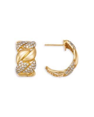 Diamond Pave Hoop Earrings in 14K Yellow Gold, 1.40 tcw