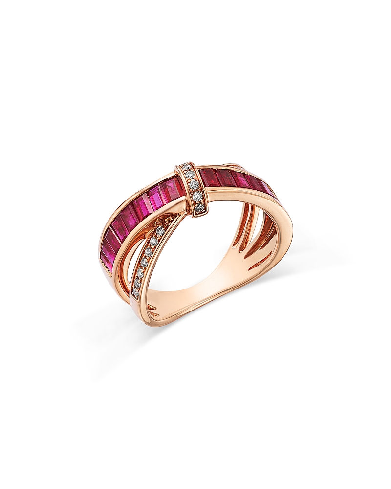 Bloomingdale's Fine Collection Ruby & Diamond Crossover Statement Ring In 14k Rose Gold In Pink