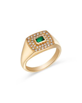 Bloomingdale's Fine Collection - Emerald & Diamond Signet Ring in 14K Yellow Gold