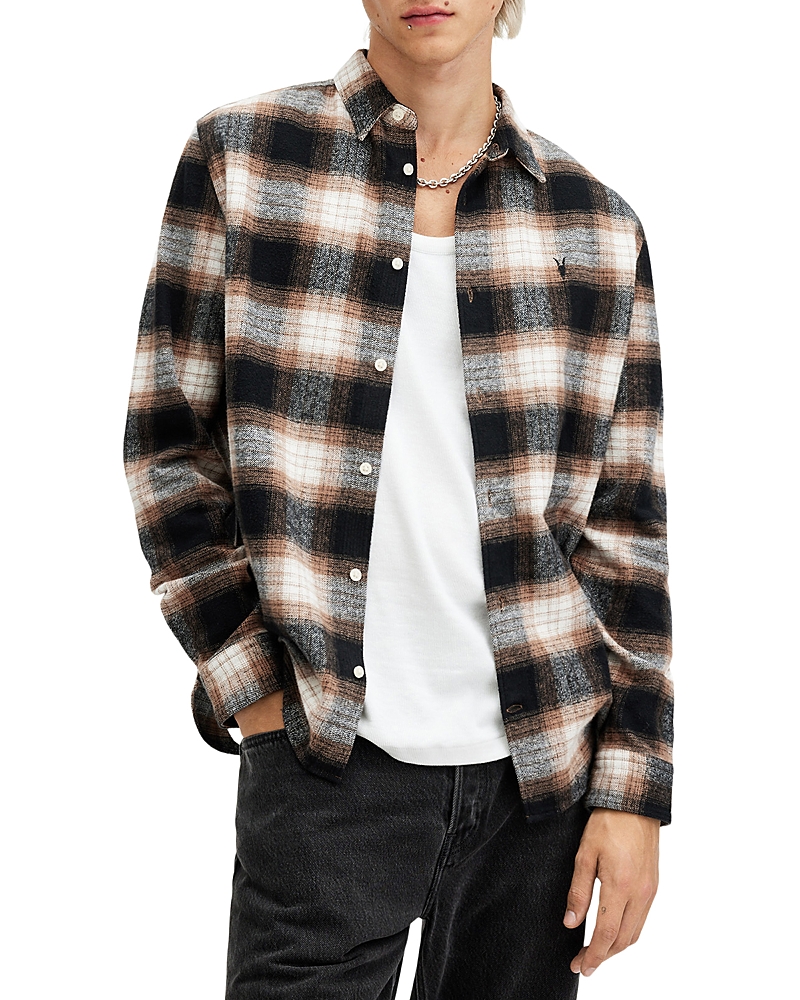Allsaints Mercy Plaid Cotton Flannel Button-up Shirt In Rusty Orange