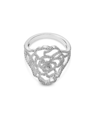 Diamond Flower Ring in 14K White Gold, 0.75 tcw