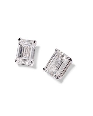 Certified Lab Grown Emerald-Cut Diamond Stud Earrings in 18K White Gold, 2.0 tcw