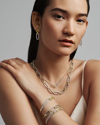 18K Yellow Gold & Sterling Silver Signature Caviar Diamond Station Link Collar Necklace, 18"