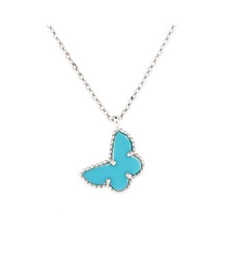 Pre-Owned Van Cleef & Arpels Sweet Alhambra Butterfly Pendant Necklace 18K White Gold with Turquoise