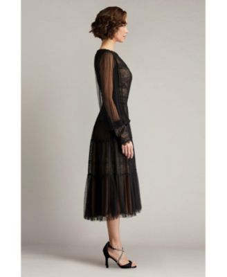 Anaka Pleated Tulle Embroidered Midi Dress