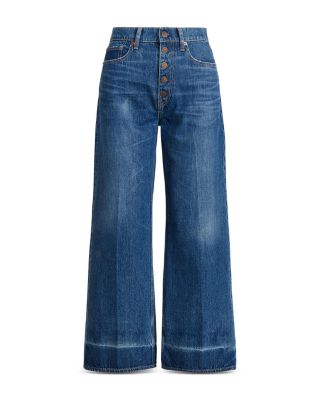 Ralph Lauren High Rise Button Fly Wide Leg Crop Jeans in