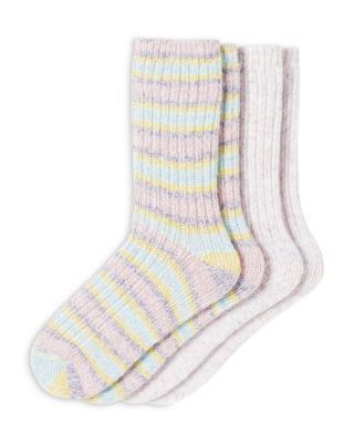 HUE - Striped Tweed Cozy Crew Socks, Pack of 2