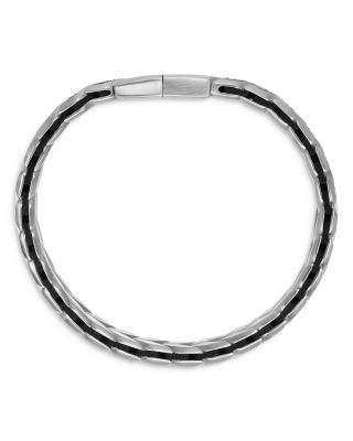 Men's Chevron Woven Bracelet in Sterling Silver with Black Diamonds, 12mm