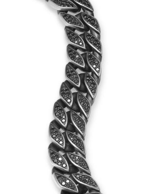 Curb Chain Bracelet in Sterling Silver with Black Diamonds, 18mm