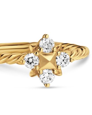 Petite Modern Renaissance Pyramid Ring in 18K Yellow Gold with Diamonds, 1.7mm