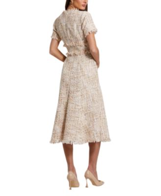Boucle Short Sleeve A Line Midi Dress