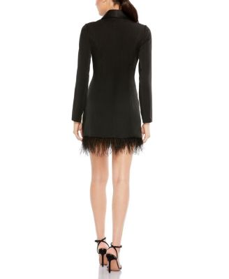 Feathered Trim Tuxedo Dress
