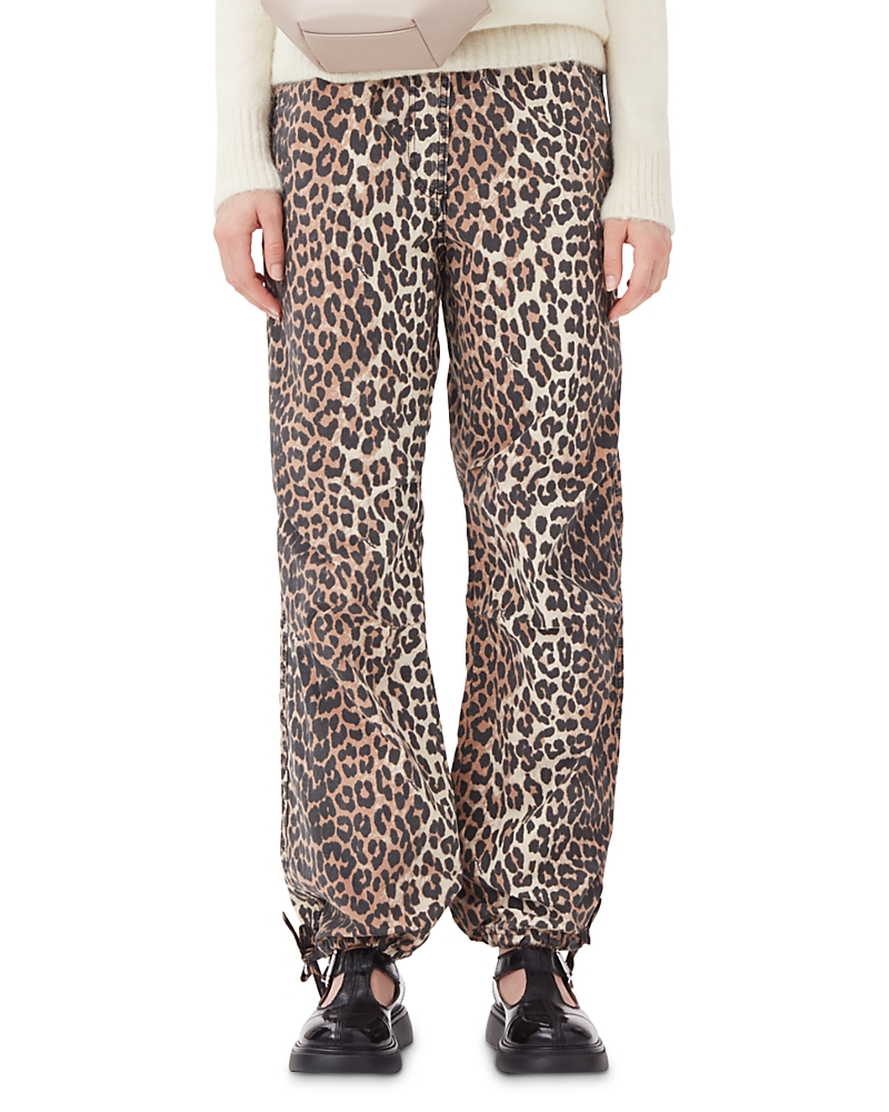 Ganni Washed Cotton Canvas Drawstring Pants In Almond Milk In Animalier
