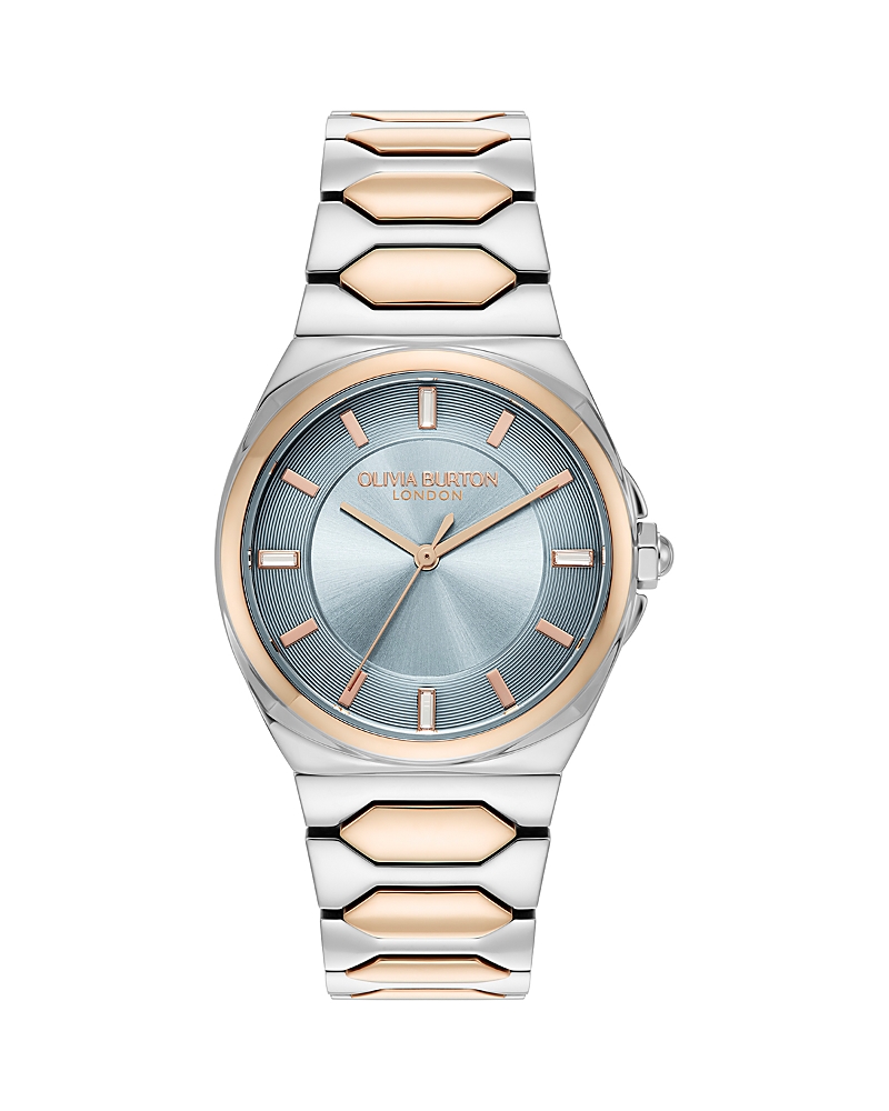 Olivia Burton Women's Lustre Silver And Rose Gold-tone Stainless Steel Bracelet Watch 34mm In Blue/two-tone