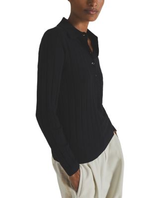 REISS - x Les 100 Ciels Victoria Wide Rib Long Sleeve Knitted Polo Shirt