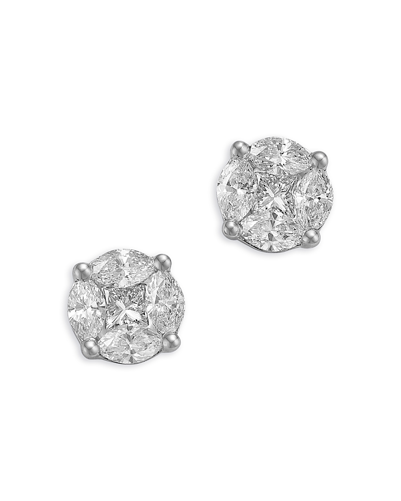 Bloomingdale's Fine Collection Diamond Marquise & Princess Cluster Stud Earrings In 14k White Gold, 0.75 Ct. T. W. In White