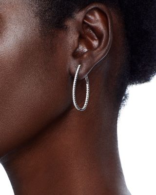 Diamond Inside Out Medium Oval Hoop Earrings in 14K White Gold, 1.50 tcw