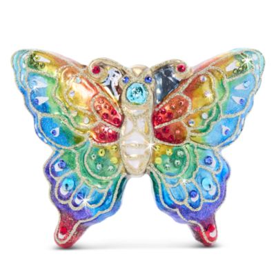 Rainbow Butterfly Glass Ornament
