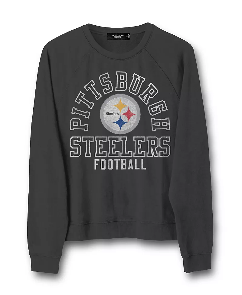 Junk Food Clothing Women's Nfl Pittsburgh Steelers Flocked Raglan Crew Fleece Sweatshirt