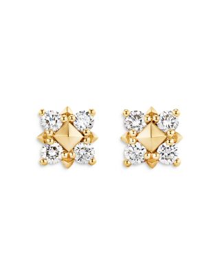 David Yurman - Petite Modern Renaissance Pyramid Stud Earrings in 18K Yellow Gold with Diamonds, 8mm
