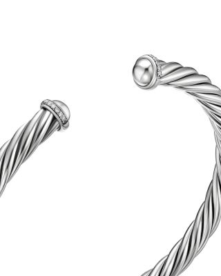 Men's Cable Cuff Bracelet in Sterling Silver with Pav&eacute; Diamonds, 6mm