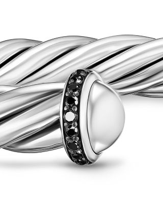 Men&#39;s Cable Cuff Bracelet in Sterling Silver with Pav&amp;eacute; Black Diamonds, 6mm