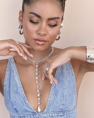 Deep Drop Cultured Freshwater Pearl Lariat Necklace in Silver Plated, 15"-20" 