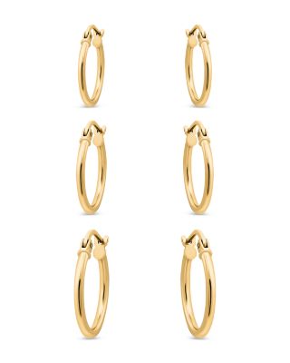 AQUA - Hoop Earrings in 18K Gold Plated Sterling Silver, Set of 3 - Exclusive