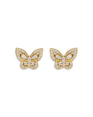 Aqua Cubic Zirconia Butterfly Stud Earrings in 18K Gold Plated Sterling Silver- Exclusive