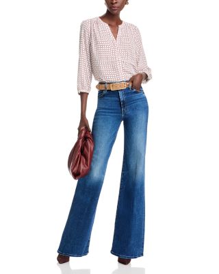 Three Quarter Sleeve Printed Pintucked Back Blouse