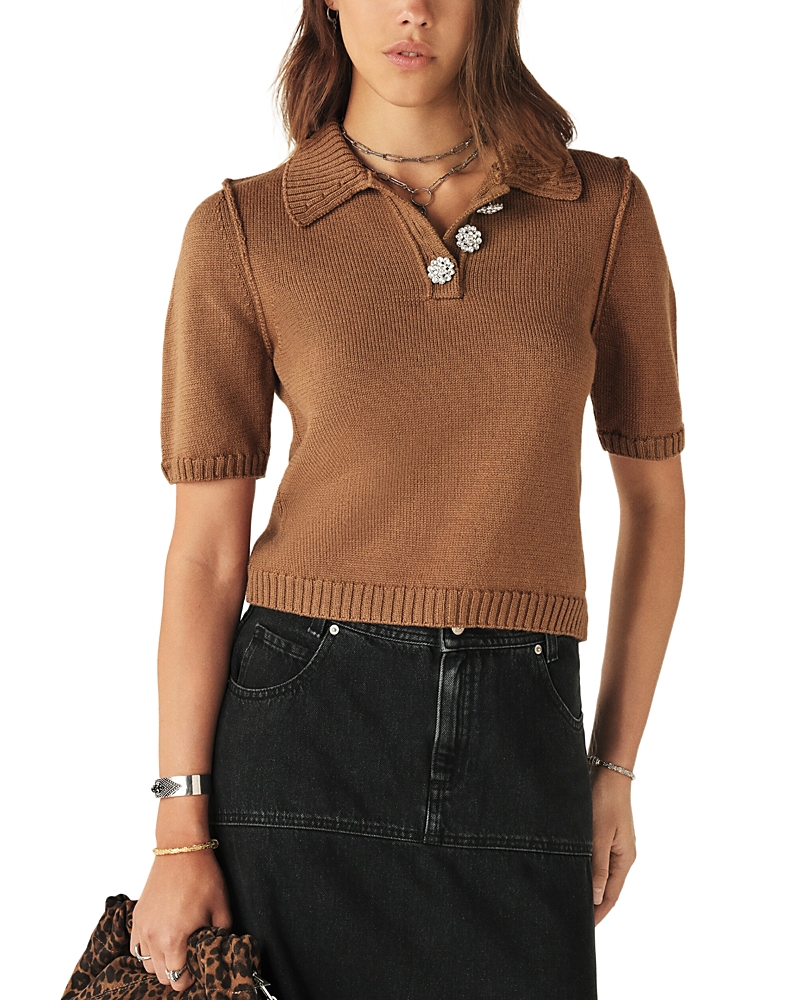 ba & sh Wool Rhinestone Button Sweater