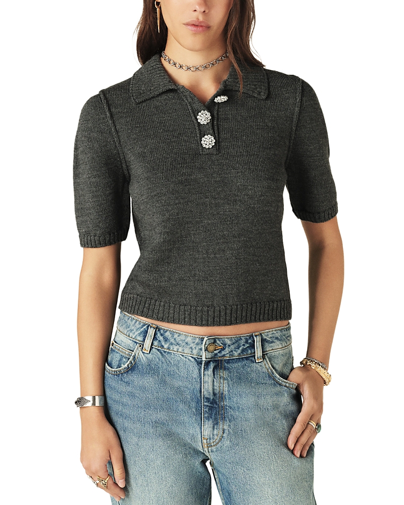 ba & sh Wool Rhinestone Button Sweater