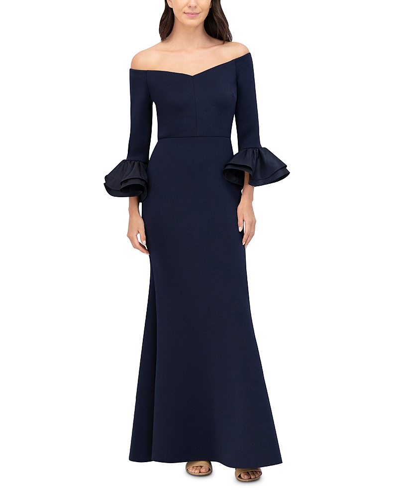 Eliza J Bell Sleeve Mermaid Gown In Navy