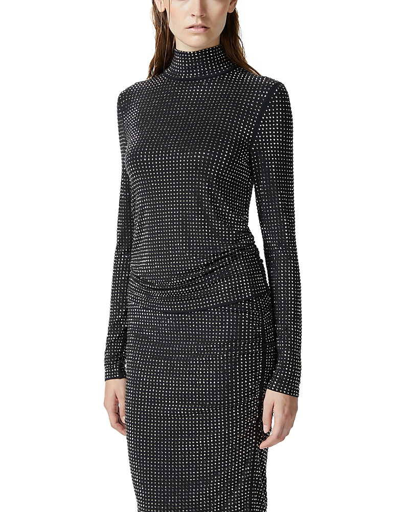 Pinko Koch Maglia Slim Fit Rhinestone Mockneck Top In Black