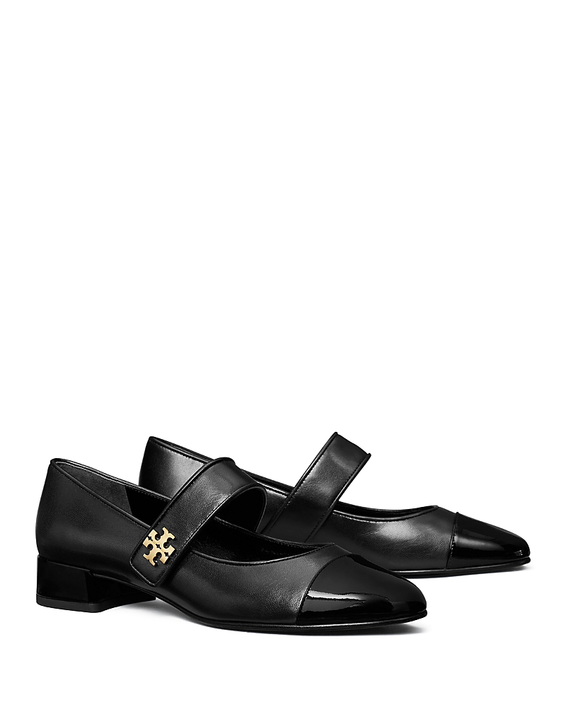 Tory Burch Black Leather Cap-toe Mary Jane Ballerinas In Perfect Black