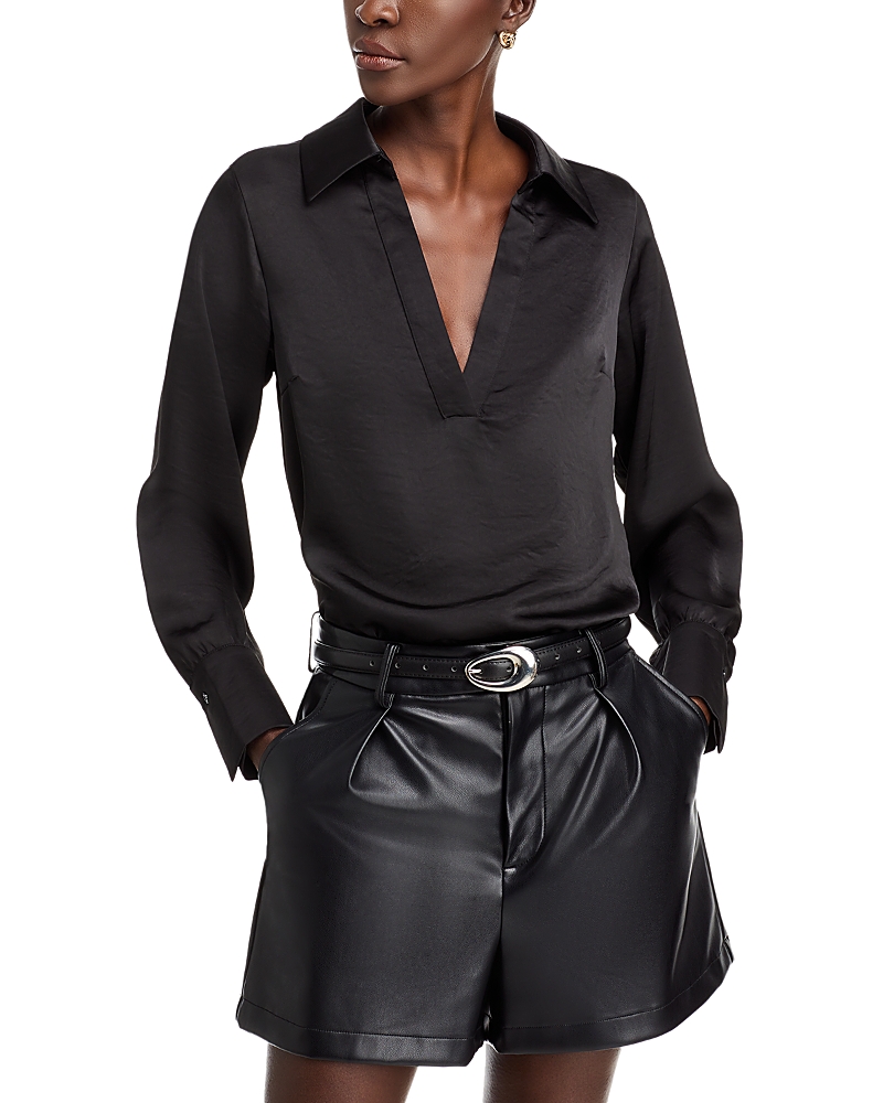 Aqua Satin Popover Blouse - Exclusive In Black