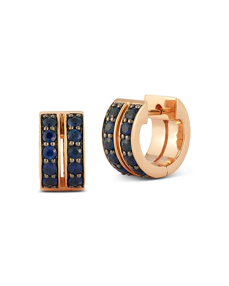Walters Faith 18k Rose Gold Blue Sapphire Classic Double Row Huggie Earrings In Blue/pink
