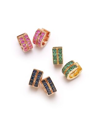 18K Rose Gold Blue Sapphire Classic Double Row Huggie Earrings