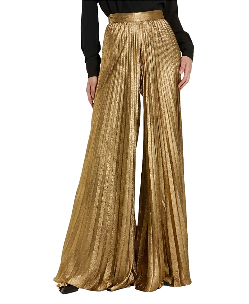 Mac Duggal Metallic Lame Pleated Wide Leg Pant