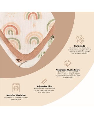 Rainbow/Butterfly Muslin Bibs, 3 Pack - Ages 0-3
