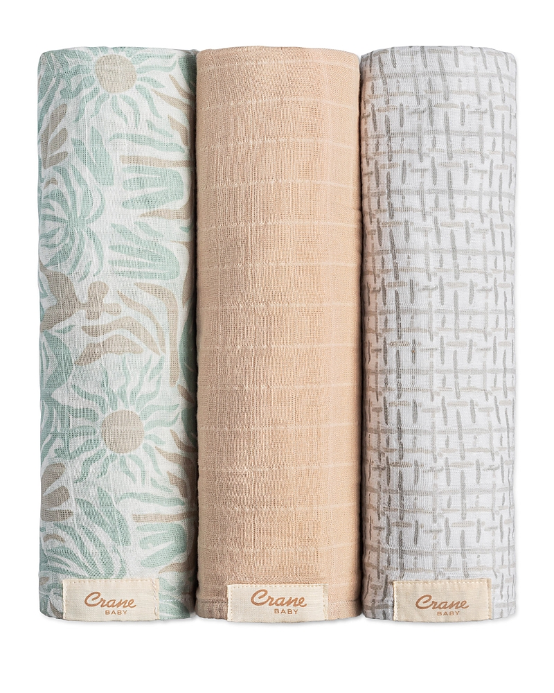 Crane Baby 3-pack Assorted Cotton Swaddle Blankets In Beach Life