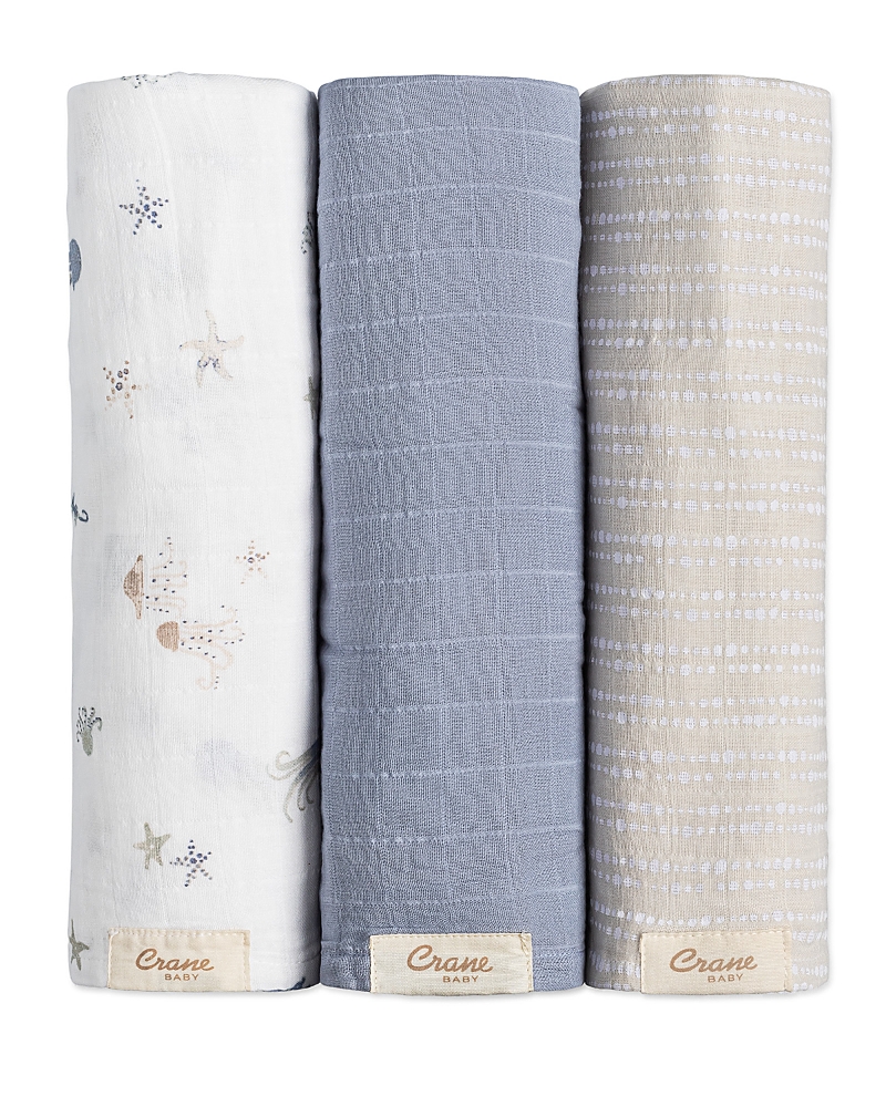 Crane Baby Cove 3-pack Assorted Cotton Swaddle Blankets In Sea Life