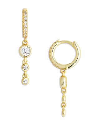 Shashi - Emily Cubic Zirconia Charm Huggie Hoop Earrings in 14K Gold Plated