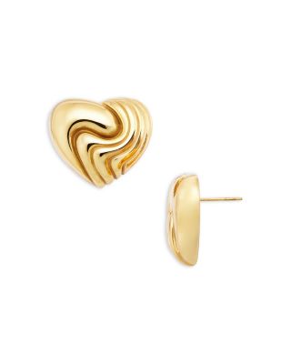 Shashi - Josie Textured Heart Stud Earrings in 14K Gold Plated