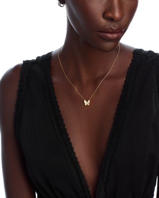 Diamond Pave Cut Butterfly Pendant Necklace in 14K Yellow Gold, 0.33 tcw