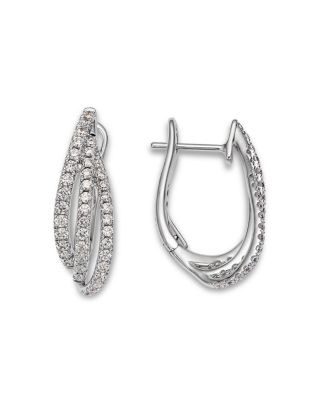 Diamond Pav&eacute; Cut Geometric Spiral Hoop Earrings in 14K White Gold, 1.75 tcw