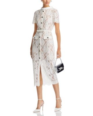 White Lace Button Midi Dress