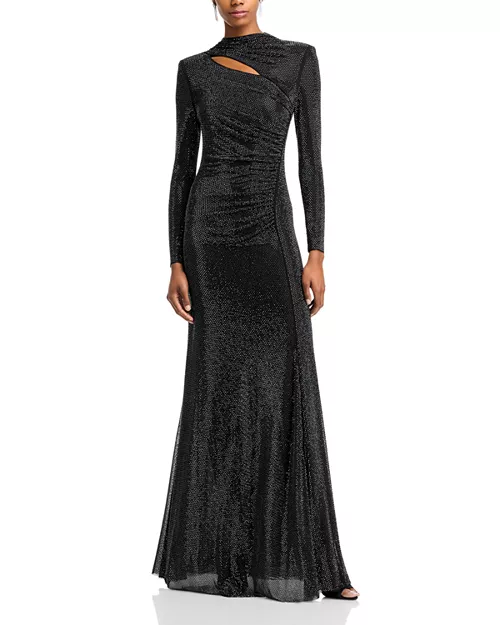 black rhinestone mesh cut out gown