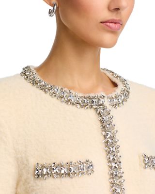 Cream Rhinestone Trim Knit Cardigan